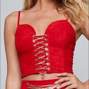 Bebe Josephine Quilted chain lace up crop top.